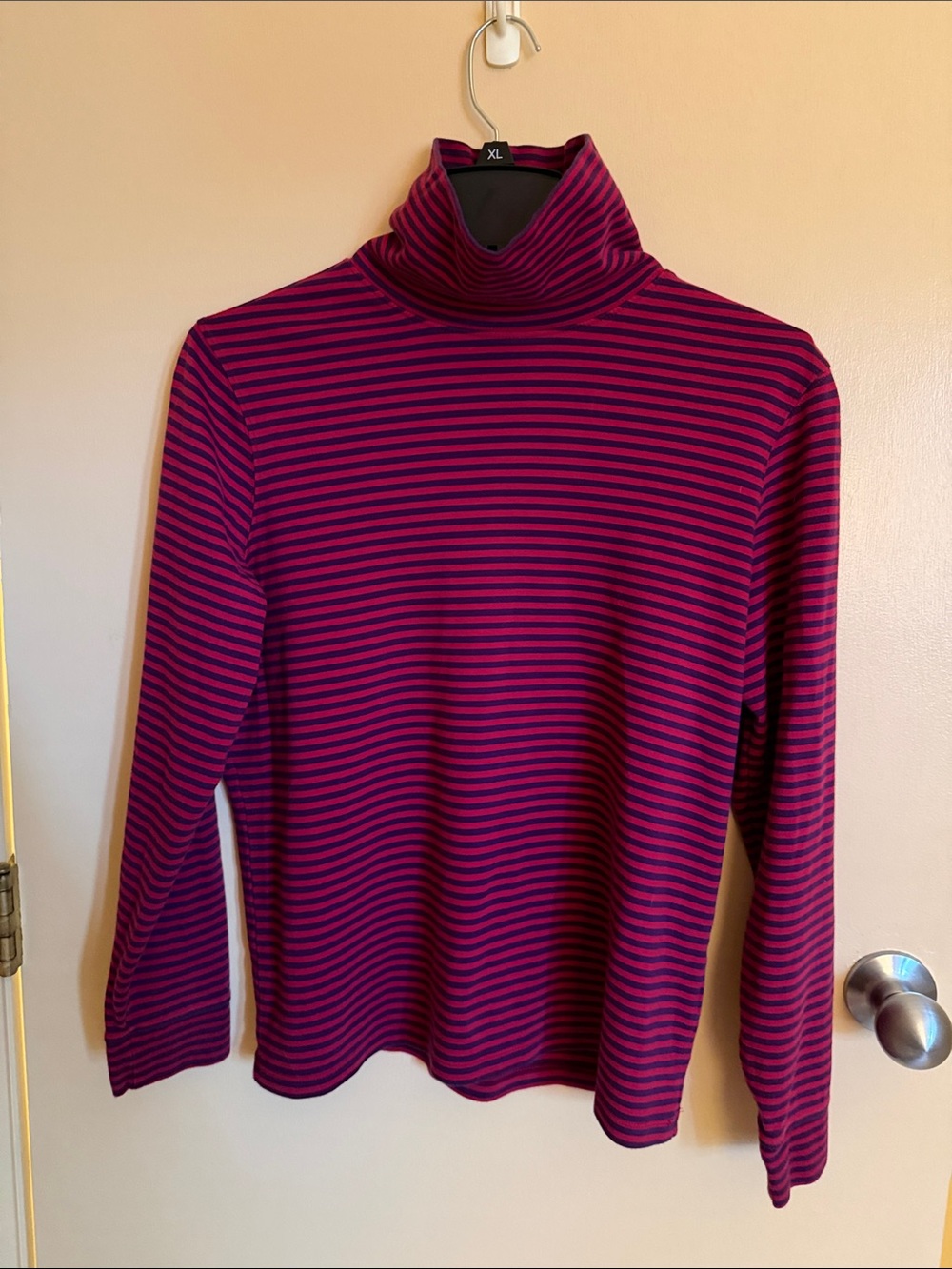 L.L. Bean Women's Striped Turtleneck - Magenta & Navy